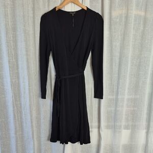 Massimo Dutti Black Wrap Long Sleeve Dress